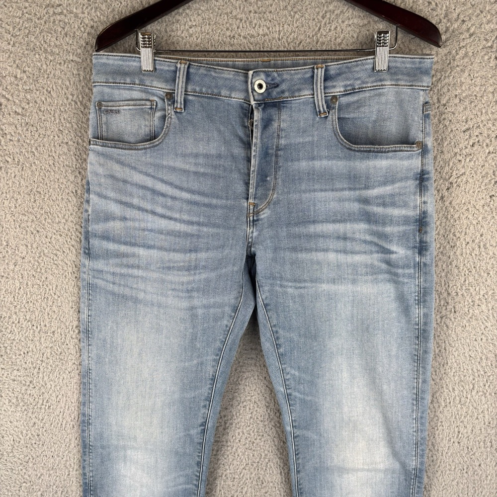 G Star Raw Jeans Mens 33x36 Slim Fit Light Wash 3301 Button Fly‎ Stretch Denim